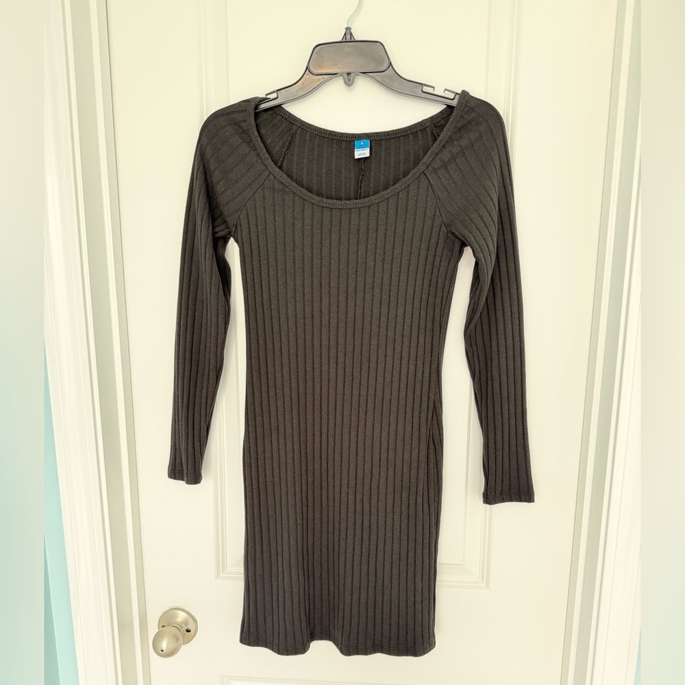Old Navy Ribbed Knit Mini Dress Small Black Long sleeve Bodycon Scoop Neck